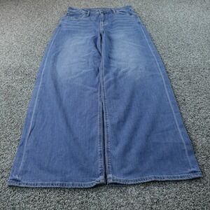 American‎ Eagle Jeans Womens 10 Dark Blue Denim Hi Rise Baggy Wide Leg Stretch